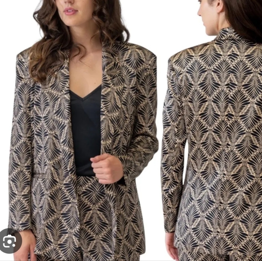 Adrienne Landau Black‎ and Gold Patterned Blazer